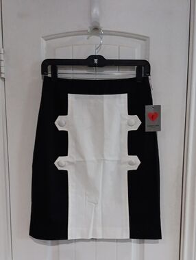 FARRINGTON PARIS Gisel Colorblock Button Apron Front Pencil Skirt NWT